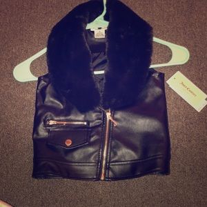 Juicy couture leather fur collar vest